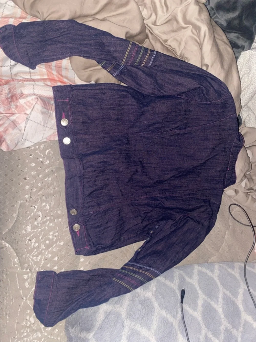 American Girl Denim‎ Jacket with Multicolor Stripes